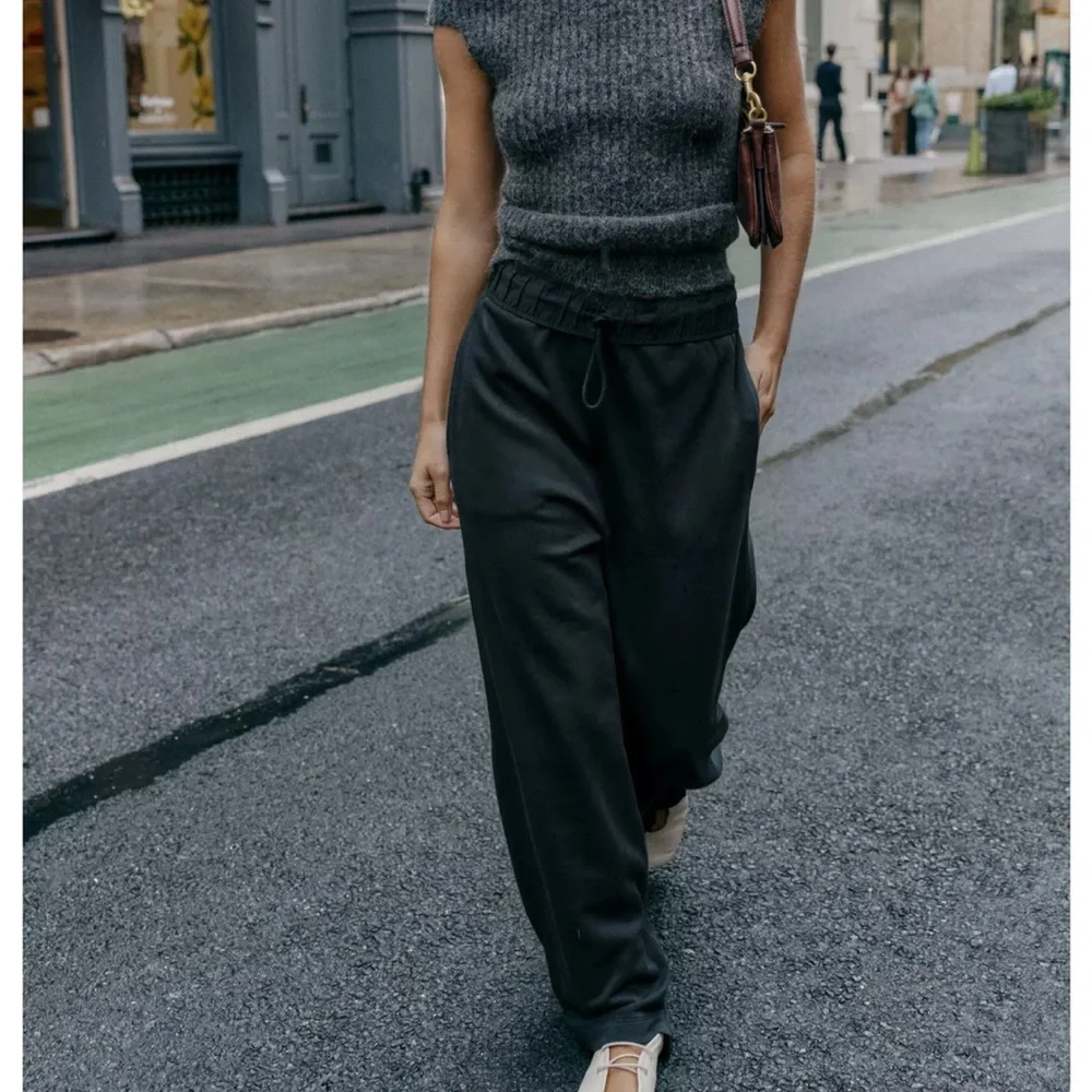Zara NWT charcoal off black washed effect contrast elastic waist pants